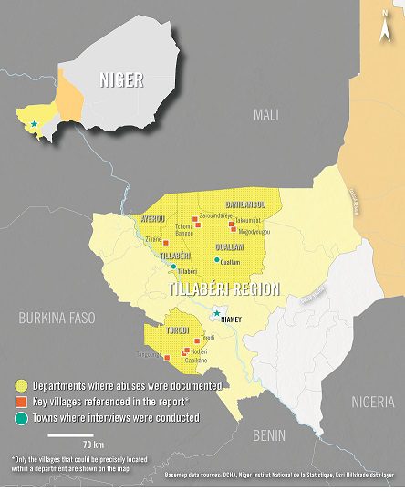 Map showing conflict zones in Niger's Tillabéri region