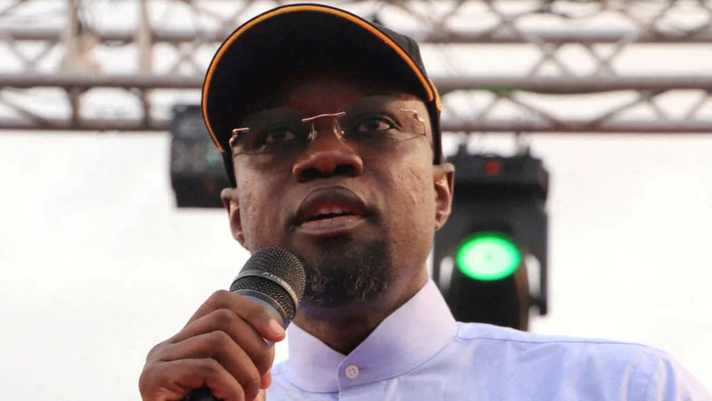 Ousmane Sonko addressing a press conference in Dakar