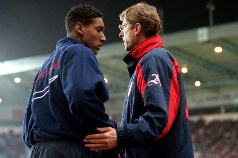 Nicolas Anelka with Arsène Wenger, Arsenal manager, two months after the French striker's transfer to the Gunners