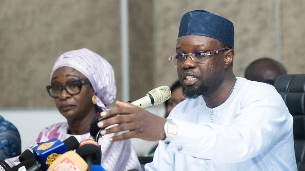Ousmane Sonko speaking at his press conference in Dakar on June 2