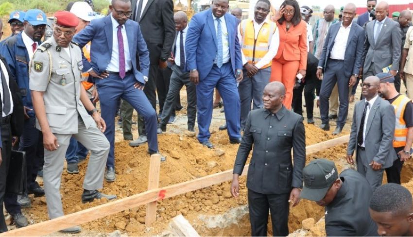 Gabonese President Oligui Nguema inspecting a construction site in Bikélé-Nzong