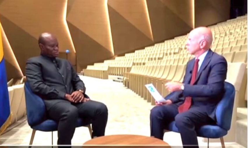 President Oligui Nguema and journalist Marc Perelman at the Cité de la Démocratie in Libreville