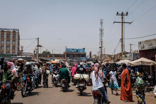 A bustling open-air market in Mali.