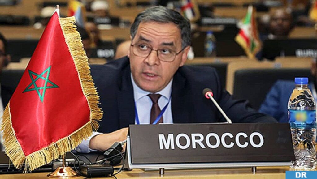 Morocco's Ambassador Mohamed Arrouchi addressing the African Union's Peace and Security Council on Libya's political crisis resolution