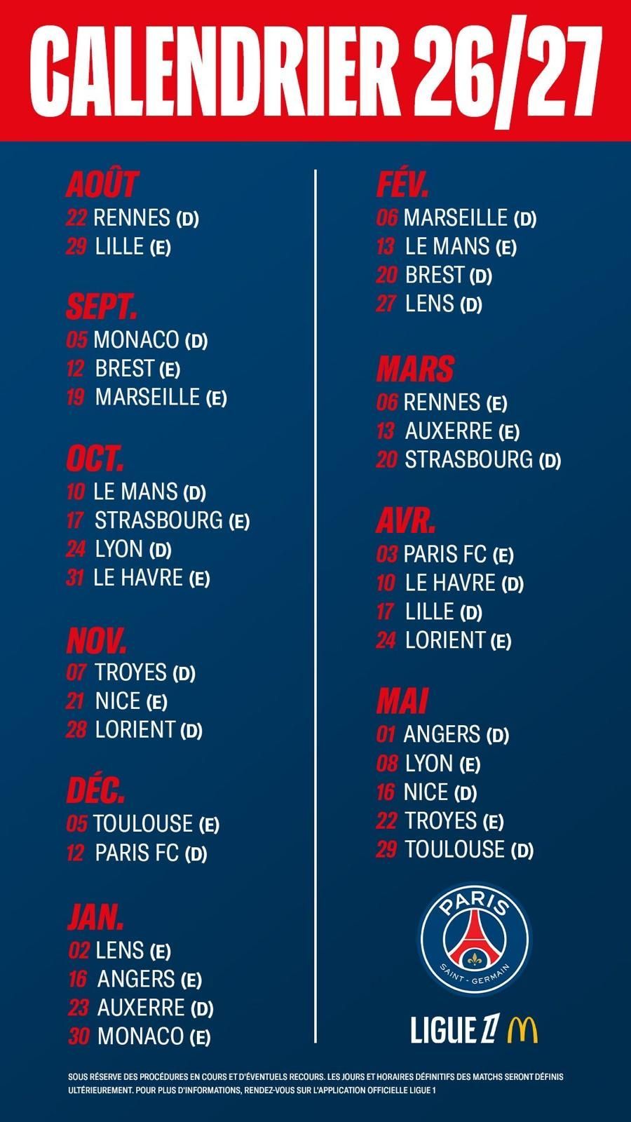 PSG match schedule graphic
