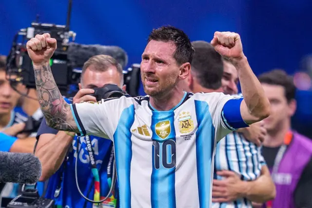 Lionel Messi celebrates after Argentina's win over Egypt in Atlanta on July 7, 2026