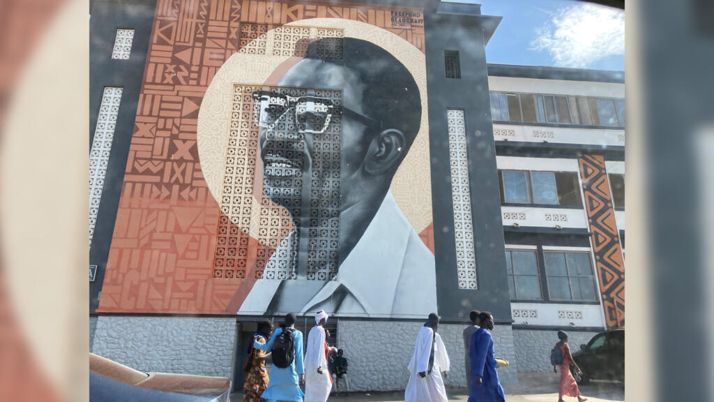 A mural at the University Cheikh Anta Diop entrance depicting the renowned Senegalese thinker Cheikh Anta Diop.