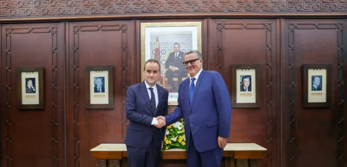 French and Moroccan leaders shake hands during strategic partnership talks