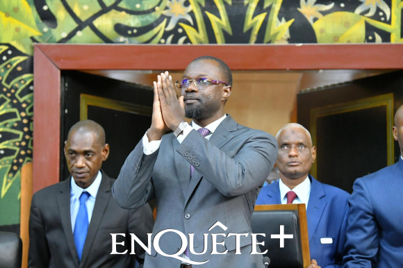Ousmane Sonko seated at the head of the National Assembly in Senegal