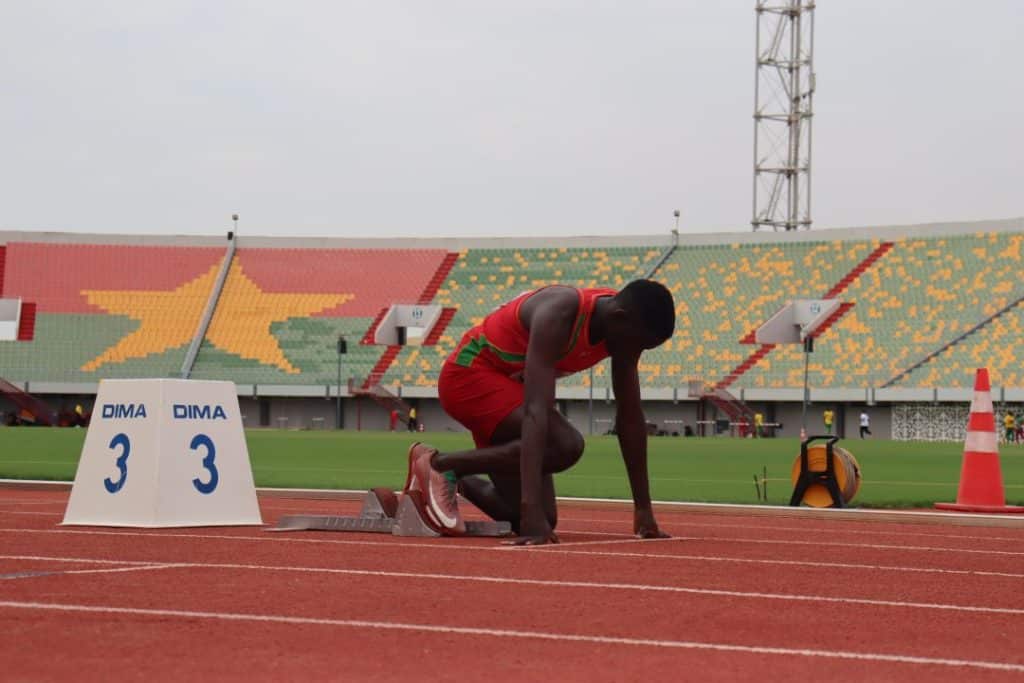 Burkina Faso athletes celebrating at the track and field event