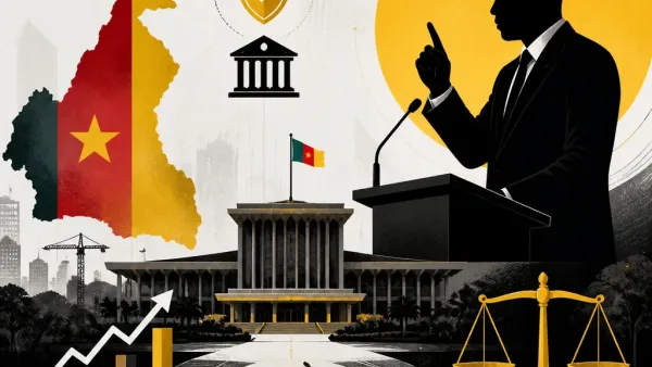 Illustration showing Cameroon's President Paul Biya in a public address