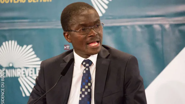 Lazare Sehouéto speaking at a political forum in Cotonou