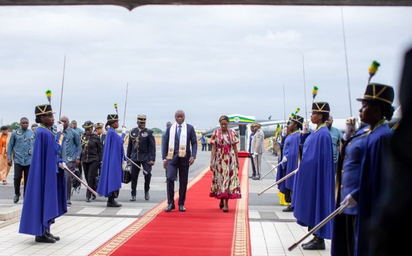 Gabonese President Oligui Nguema and First Lady returning to Libreville from African tour