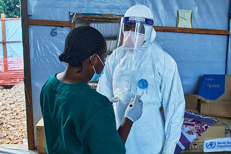 Healthcare workers in discussion at the Evangelical Medical Center in Bunia, July 3, 2026