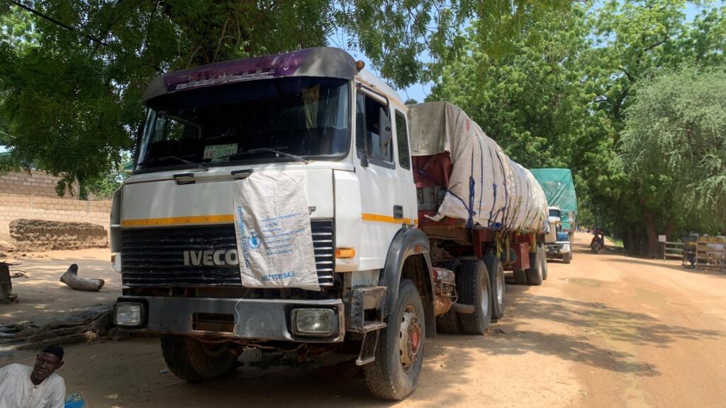 A convoy of trucks from Nigeria waits at Kourgui, Cameroon, on September 16, 2026.